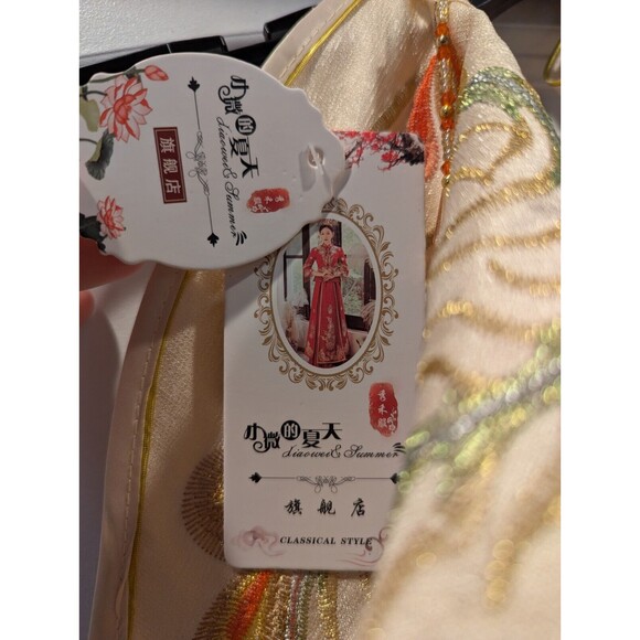 Chinese Wedding Cloak Traditional Cape Embroidered Beaded Ivory Shawl Xiuhe Veil - Picture 6 of 10